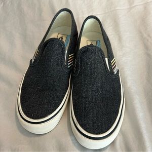 Black Denim Slip On Vans with Rainbow Detail